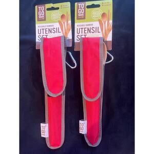 Two-Pack "To Go Ware" Reusable | Portable Bamboo Utensils & RED Holder Set.  NWT